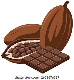 chocolate bar cocoa seeds sweet isolated vector illustration on white background