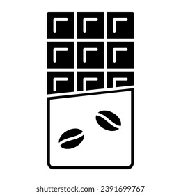 Chocolate bar with coffe beans on wrapper solid icon, sweets concept, chocolate bar vector sign on white background, glyph style icon for mobile concept and web design. Vector graphics