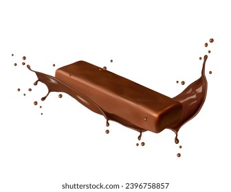 Chocolate bar with corona splash. Indulge in pure bliss with decadent choco dessert, adorned with a mesmerizing cocoa swirl. Isolated realistic 3d vector visually enticing, delicious, delightful treat