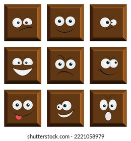 Chocolate bar cube vector illustration in different expressions