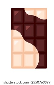 chocolate bar with dark and white, isolated flat illustration in transparent background