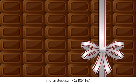 chocolate bar with decorative strip and bow vector background
