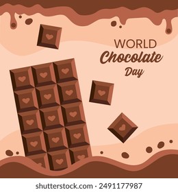 A chocolate bar designed for World Chocolate Day on July 7th The bar has a brown background with WORLD Chocolate Day in brown text and small hearts in cadbury