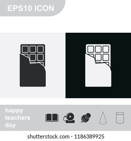 Chocolate bar flat black and white vector icon.