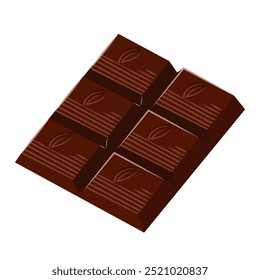 Barra de chocolate en diseño plano. Postre de cacao oscuro, golosina de confitería. Ilustración vectorial aislada.