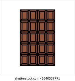 Chocolate Bar Flat design style, a full chocolate bar with segments, perfect for food packaging, cocoa products, and sweet themed design.