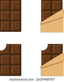 Chocolate bar. Flat illustration of chocolate bar vector icon. Chocolate in wrapper and bitten.