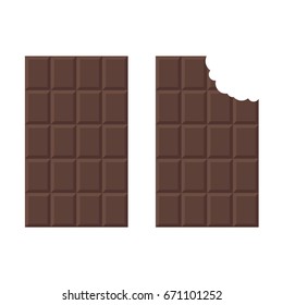 Una barra de chocolate en un estilo plano. Un ícono mordido de un chocolate. Ilustración vectorial.