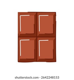 Chocolate bar in flat style isolated on white background. Ideal for food design, dessert theme and confectionery packaging.