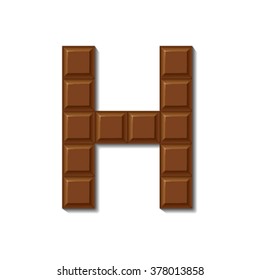 Chocolate bar font isolated on white background with shadow. Letter H.