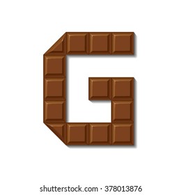 Chocolate bar font isolated on white background with shadow. Letter G.