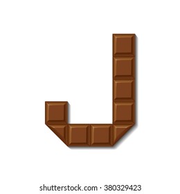 Chocolate bar font isolated on white background with shadow. Letter J.