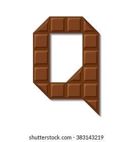 Chocolate bar font isolated on white background with shadow. Letter Q.