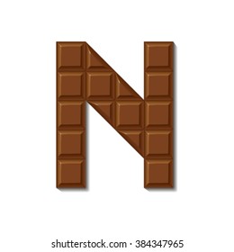 Chocolate bar font isolated on white background with shadow. Letter N.