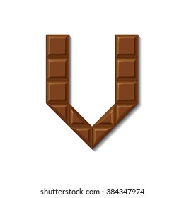 Chocolate bar font isolated on white background with shadow. Letter V.