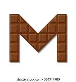 Chocolate bar font isolated on white background with shadow. Letter M.