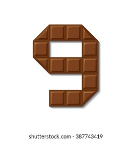 Chocolate bar font isolated on white background with shadow. Number 9.