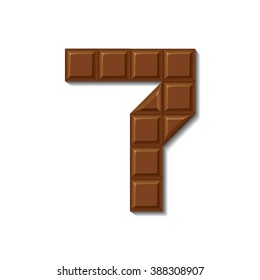 Chocolate bar font isolated on white background with shadow. Number 7.