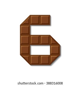 Chocolate bar font isolated on white background with shadow. Number 6.