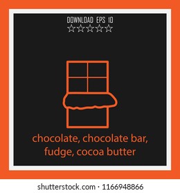 chocolate, chocolate bar, fudge, cocoa butter vector icon