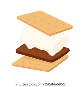 Chocolate bar and graham crackers. S'more graham cracker, chocolate, and marshmallow.