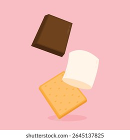Chocolate bar and graham crackers. S'more graham cracker, chocolate, and marshmallow.