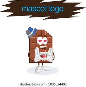 Chocolate bar graphic vector Illustration poses with hand heart gesture. Perfect for card, poster, banner, T-shirt, etc.