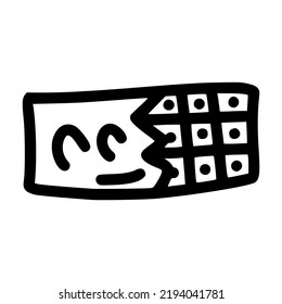 chocolate bar with half wrap package lineart vector illustration icon design template with doodle hand drawn style