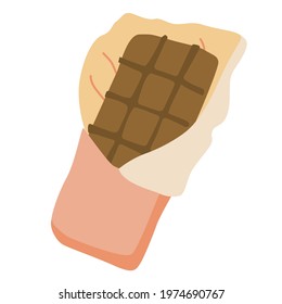 Chocolate bar. Hand drawn flat vector illustration isolated  on white background. Sweet food.