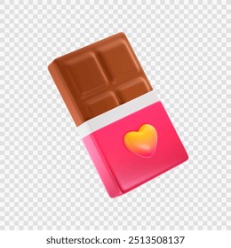 chocolate bar with a heart on packaging 3d style isolated vector special for love themes and valentine's day