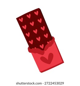 Barra de chocolate com ilustração plana do vetor corações