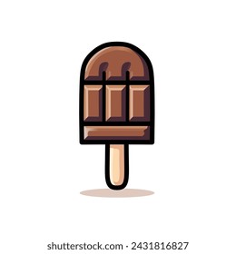 Chocolate bar ice-cream dessert on wooden stick icon vector illustration. Isolated on white background.