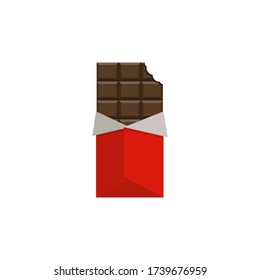 Chocolate bar icon. A bite on the chocolate. Vector illustration. Flat design.