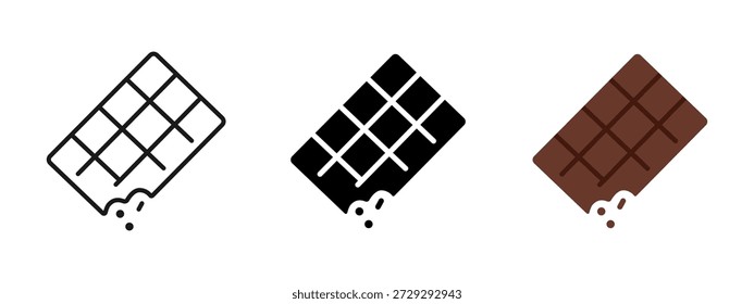 Icono de barra de chocolate con bocado, símbolo de postre dulce. Ilustración de alimentos para conceptos de bocadillos, empaques de dulces, diseño de panadería, iconos de menú, marca de confitería y proyectos relacionados con postres.
