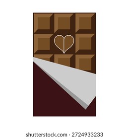 Chocolate bar icon. The chocolate bar was bitten into pieces. Vector illustration of a single chocolate bar for a Valentine's gift eps 10