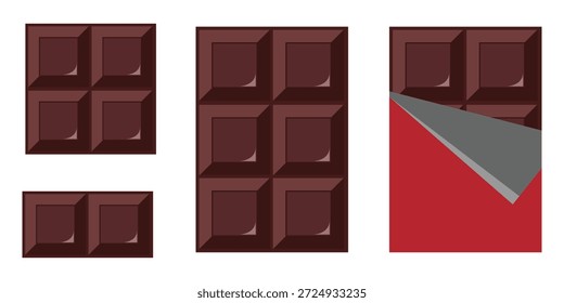 Chocolate bar icon. The chocolate bar was bitten into pieces. Vector illustration of a single chocolate bar for a Valentine's gift eps 10