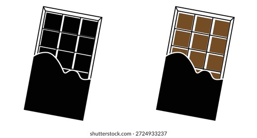 Chocolate bar icon. The chocolate bar was bitten into pieces. Vector illustration of a single chocolate bar for a Valentine's gift eps 10