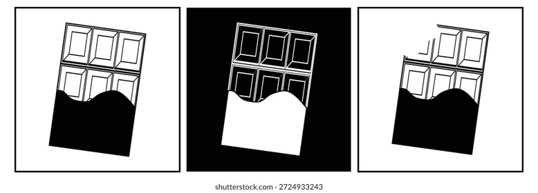 Chocolate bar icon. The chocolate bar was bitten into pieces. Vector illustration of a single chocolate bar for a Valentine's gift eps 10