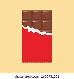 Ícone de barra de chocolate em design plano. Ilustração vetorial simples de uma barra de doces com uma folha parcialmente desenrolada.
