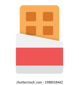 Icono de barra de chocolate en estilo plano, dulce deleite 