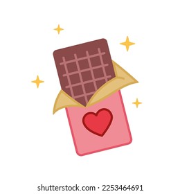 Icono de barra de chocolate, barra de chocolate abierta. Ilustración del estilo del doodle dibujado a mano por vectores. Diseño plano. Elemento de diseño de día de San Valentín romántico.