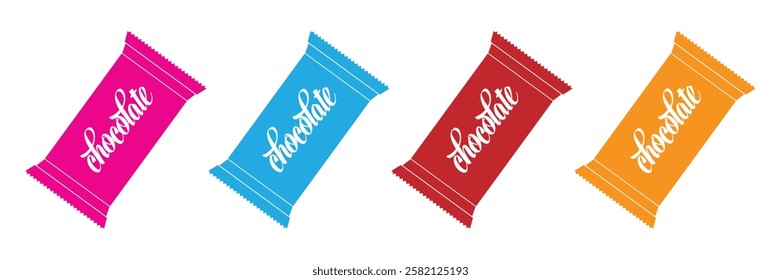 Chocolate bar icon in packet design. Modern and editable chocolate tasty sweet food flat design. Different colour chocolate icon set isolated on white background. Vector illustration.	