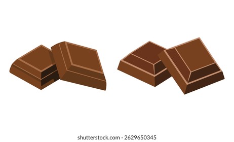 Chocolate Bar Icon – Pieces of Dark Chocolate Isolated on White Background in Flat Design for Dessert, Snack, or Sweet Treat Concepts