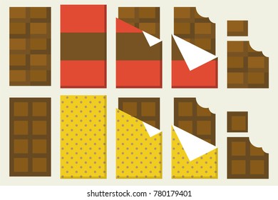 Chocolate bar icon set, Chocolate bar bitten in flat design