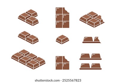 chocolate bar icon set, flat style chocolate vector