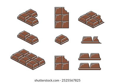 chocolate bar icon set, flat style chocolate vector