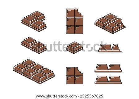 Chocolate Bar Icon Set – Flat Style Chocolate Vector Collection