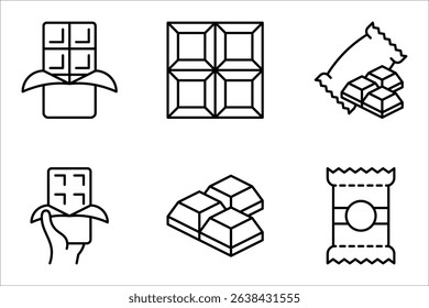 Chocolate bar icon set, opened chocolate, Chocolate bar simple vector illustration on white background