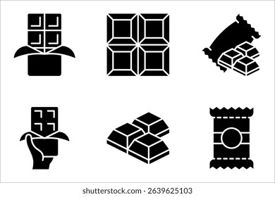 Chocolate bar icon set, opened chocolate, Chocolate bar simple vector illustration on white background