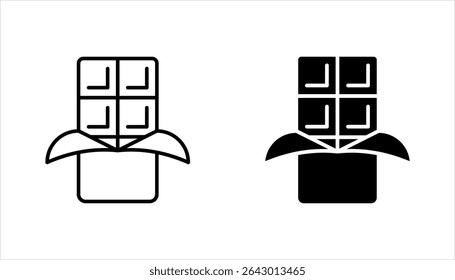 Chocolate bar icon set, opened chocolate, Chocolate bar simple vector illustration on white background